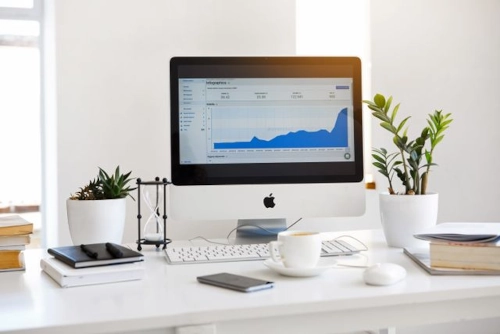 Analyser på en webbplats och SEO-data på en laptop.
